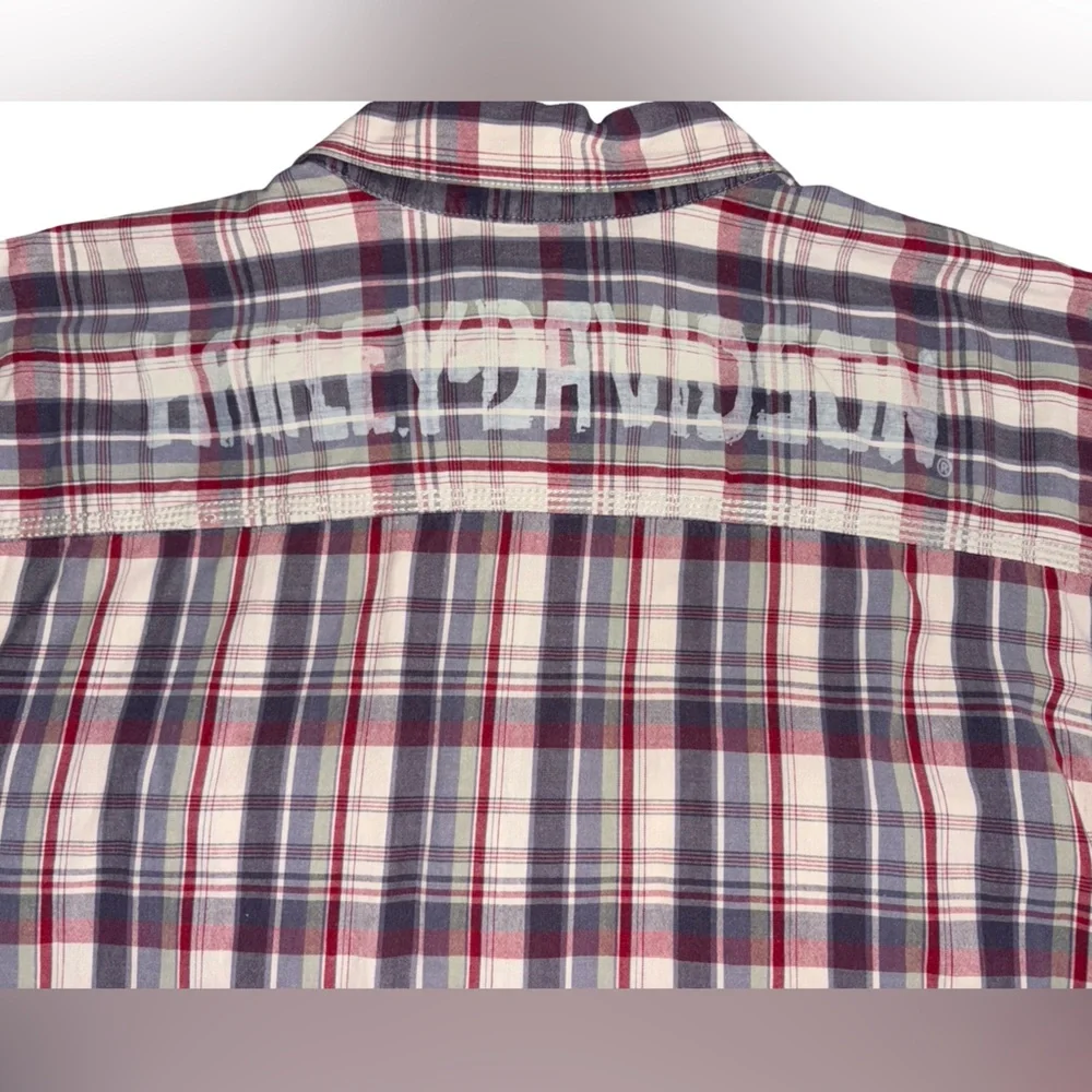 Harley-Davidson Plaid Short Sleeve Button-Up Shirt Red White Blue Men’s XL - Picture 13 of 13